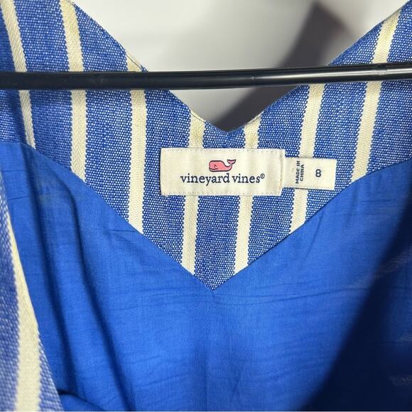 Vineyard Vines Cotton Linen Striped Fit & Flare Dress, Coastal, Size 8 - Picture 7 of 12